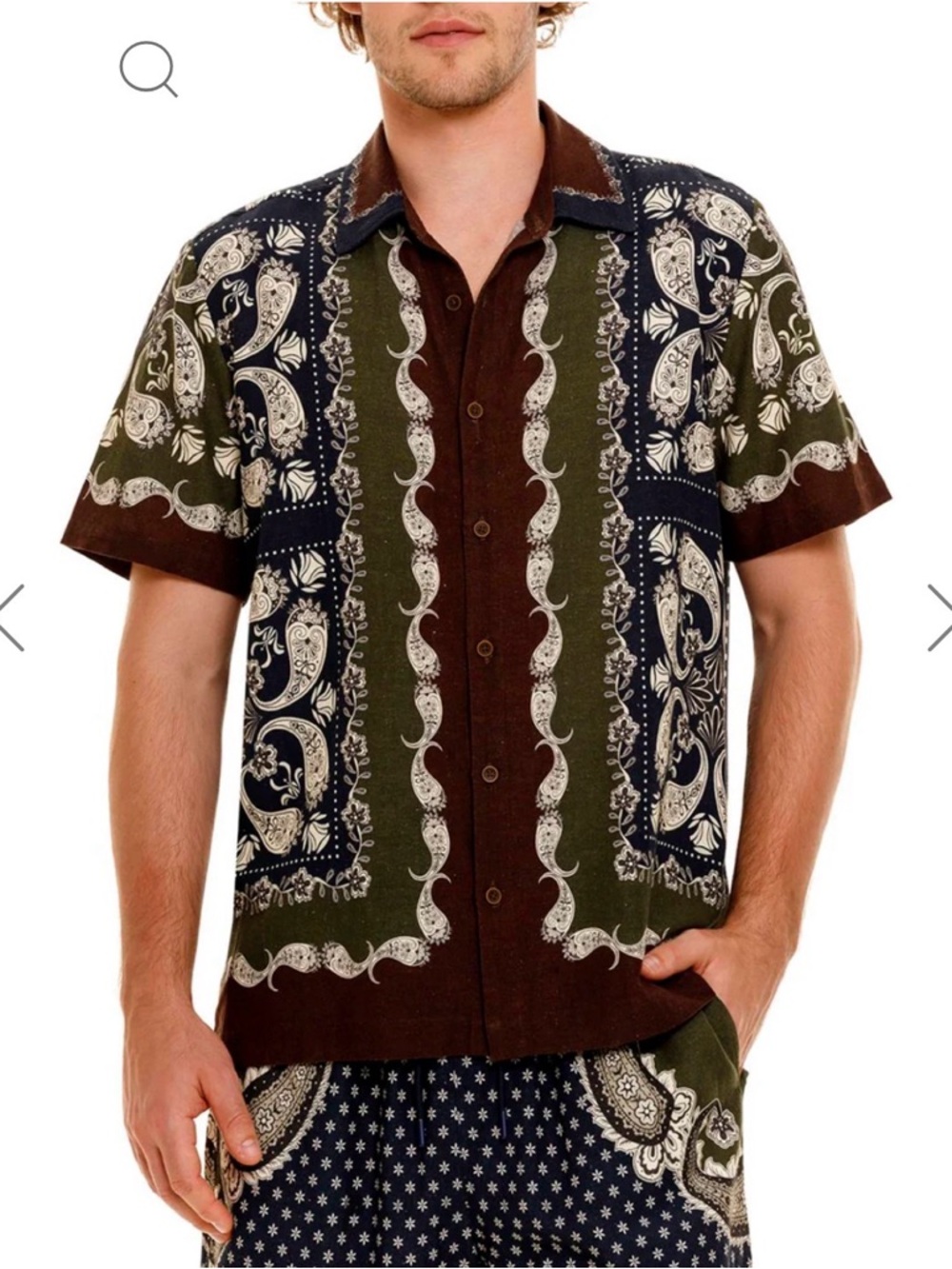 Agua Bendita Mens Paisley Patchwork Linen Blend Resort Shirt NWT Size Small